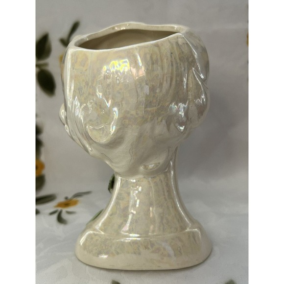 Vintage Norcrest Lustreware Lady Head Vase, BR-17, Blue Flower - Picture 5 of 11